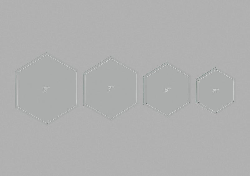 LaserThing Hexagon Quilting Template Set - 5", 6", 7", 8" Sizes with 1/4" Seam Allowance - Durable Acrylic Templates for Quilting, Patchwork, Crafting, & Sewing Projects - Clear Templates for Accuracy - Image 1